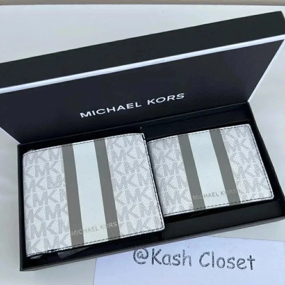 Michael kors Men Wallet Card Case Gift box set Bright White/Pearl Grey - Picture 1 of 6